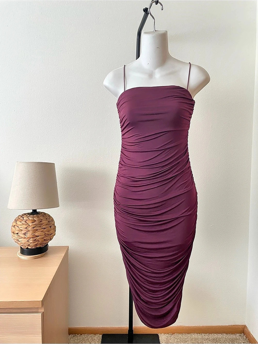 Windsor Ruched Midi Dress in Purple Like New
